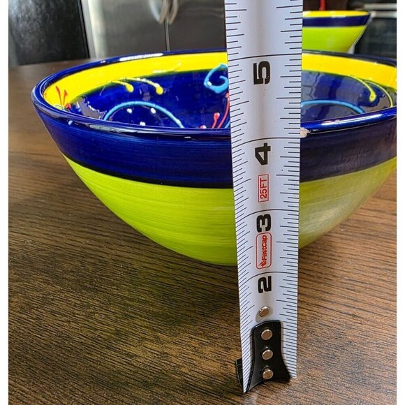 Hand-Painted Ceramic Bowl From Spain With Vibrant Blue Orange & Yellow Patterns - Picture 13 of 14